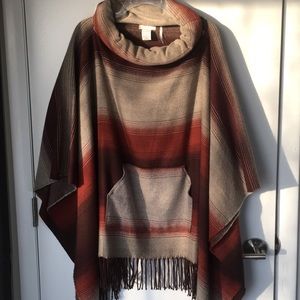 Free People Fringed Cowl Neck Poncho Sweater